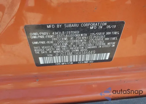 2019 Subaru Crosstrek 2.0I Limited z USA, uszkodzony, nr VIN JF2GTAMC1KH346449